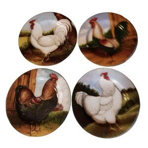 Chicken Rooster 8" Plates Vtg Sakura Oneida ON THE FARM Set of 4 David Carter Br
